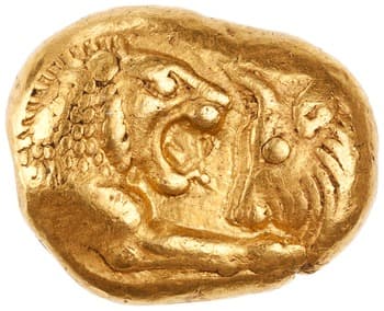 Gold Stater of Croesus of Lydia, Sardis, 561 BCE–546 BCE — obverse